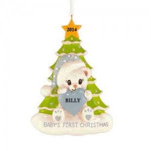 Santa Bear with Tree Boy Personalized Christmas Ornament 