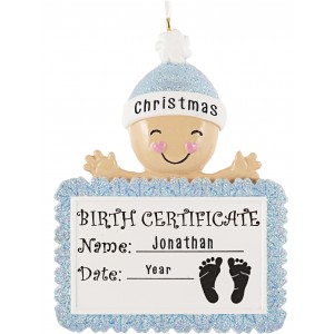 Baby Birth Certificate Boy Personalized Christmas Ornament 