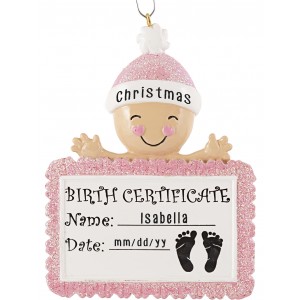 Baby Birth Certificate Girl Personalized Christmas Ornament 