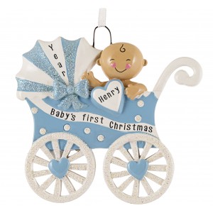 Baby Carriage Boy Personalized Christmas Ornament