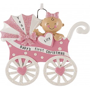 Baby Carriage Girl Personalized Christmas Ornament 