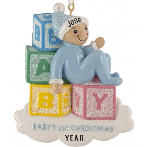 Baby Blocks Boy Personalized Christmas Ornament 