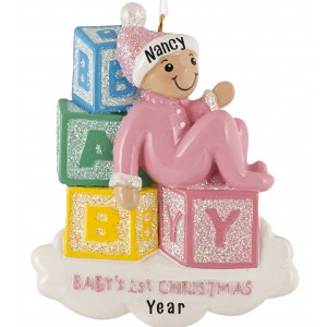 Baby Blocks Girl Personalized Christmas Ornament 