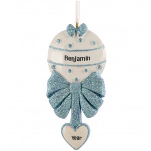 Baby Rattle Boy Personalized Christmas Ornament 