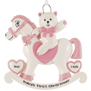 Rocking Horse Girl Personalized Christmas Ornament 