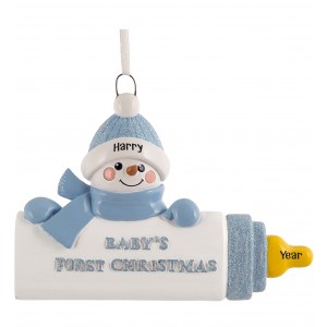 Baby Bottle Boy Personalized Christmas Ornament 