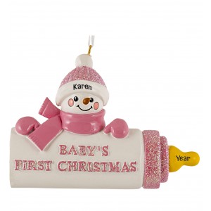 Baby Bottle Girl Personalized Christmas Ornament 