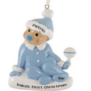 Sitting Baby Boy Personalized Christmas Ornament 