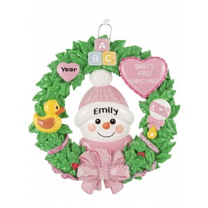 Snow Baby Wreath Girl Personalized Christmas Ornament 