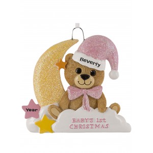 Baby Bear Moon Girl Personalized Christmas Ornament 