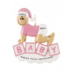 Baby Crawling Girl Personalized Christmas Ornament
