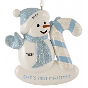 Snow Baby Candy Cane Boy Personalized Christmas Ornament 