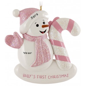 Snow Baby Candy Cane Girl Personalized Christmas Ornament 