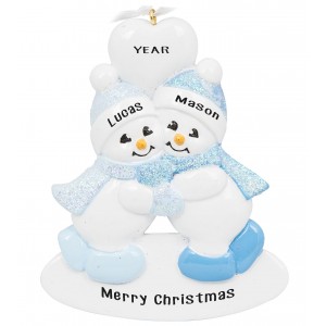 Twins Snowman Boy-Boy Personalized Christmas Ornament 