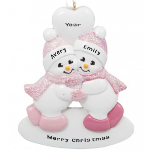 Twins Snowman Girl-Girl Personalized Christmas Ornament 