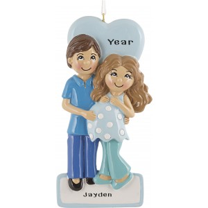 Expecting Couple Blue Personalized Christmas Ornament 