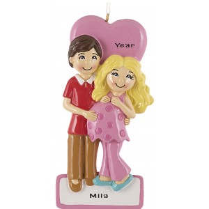 Expecting Couple Pink Personalized Christmas Ornament 