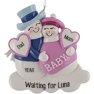 Expecting Snowman Pink Personalized Christmas Ornament