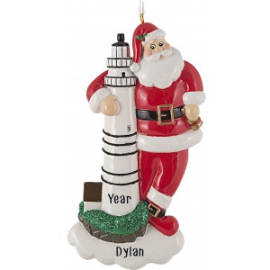 Santa With Lighthouse Personalized Christmas Ornament
