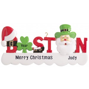 Boston Word Santa Personalized Christmas Ornament
