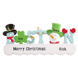 Boston Word Snowman Personalized Christmas Ornament