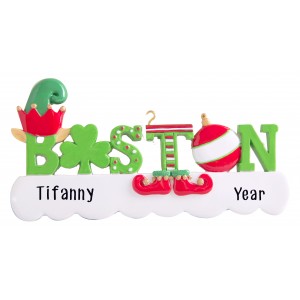 Boston Word Elf Personalized Christmas Ornament