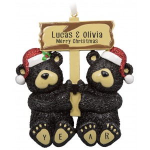 Black Bear Couple Personalized Christmas Ornament 