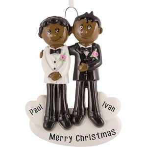 Gay Couple Black & Black Personalized Christmas Ornament