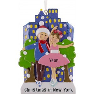 NYC Ice Skating Couple Personalized Christmas Ornament