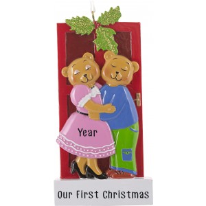Bear Couple Under Mistletoe Personalized Christmas Ornament