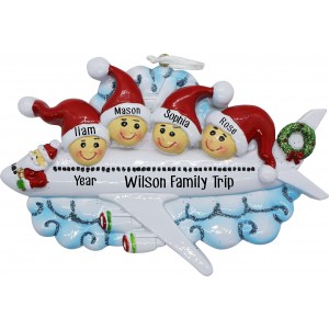 Christmas Airline Family of 4 Personalized Christmas Ornament