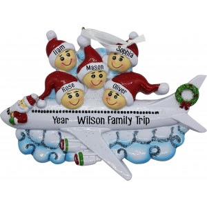 Christmas Airline Family of 5 Personalized Christmas Ornament