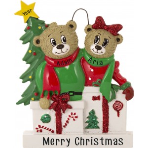 Beary Love Family of 2 Personalized Christmas Ornament 