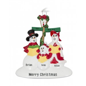 Snowman Caroler Family of 3 Personalized Christmas Ornament 