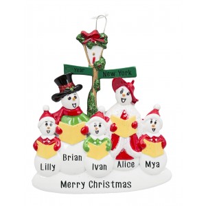 Snowman Caroler Family of 5 Personalized Christmas Ornament