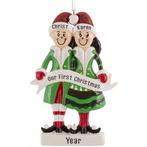 Elf Family of 2 Personalized Christmas Ornament 