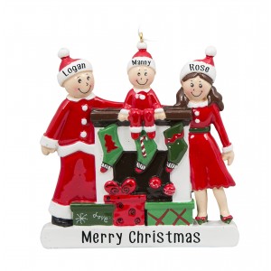 Fireplace Buddies Family of 3 Personalized Christmas Ornament 