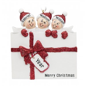 Surprise Gift Box Family of 3 Personalized Christmas Ornament 