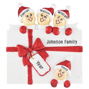 Surprise Gift Box Family of 4 Personalized Christmas Ornament 