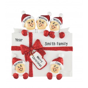 Surprise Gift Box Family of 5 Personalized Christmas Ornament