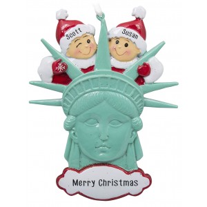 Statue of Liberty Head Couple Personalized Christmas Ornament