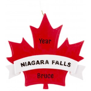 Niagara Falls Leaf Red Frame Personalized Christmas Ornament