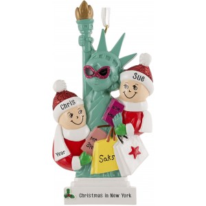 NYC Lady Liberty Family of 2 Personalized Christmas Ornament 
