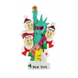 NYC Lady Liberty Family of 3 Personalized Christmas Ornament 