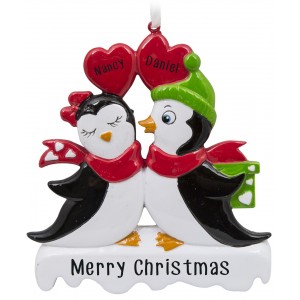 Penguin Kissing Couple Personalized Christmas Ornament