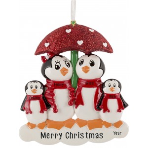 Penguin with Umbrella of 4 Personalized Christmas Ornament