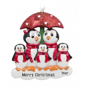 Penguin with Umbrella of 5 Personalized Christmas Ornament