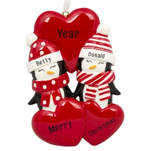 Penguin Love Family of 2 Personalized Christmas Ornament