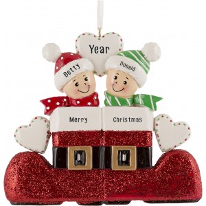 Santa`s Boot Family of 2 Personalized Christmas Ornament