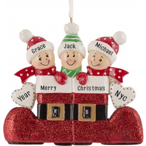 Santa`s Boot Family of 3 Personalized Christmas Ornament 